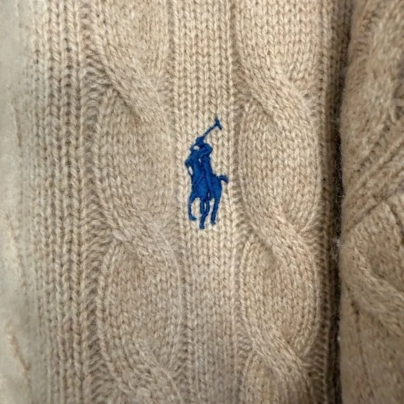 NWT Ralph Lauren - Cable-knit wool-cashmere bomber jacket, size Small, in Camel - Picture 12 of 12